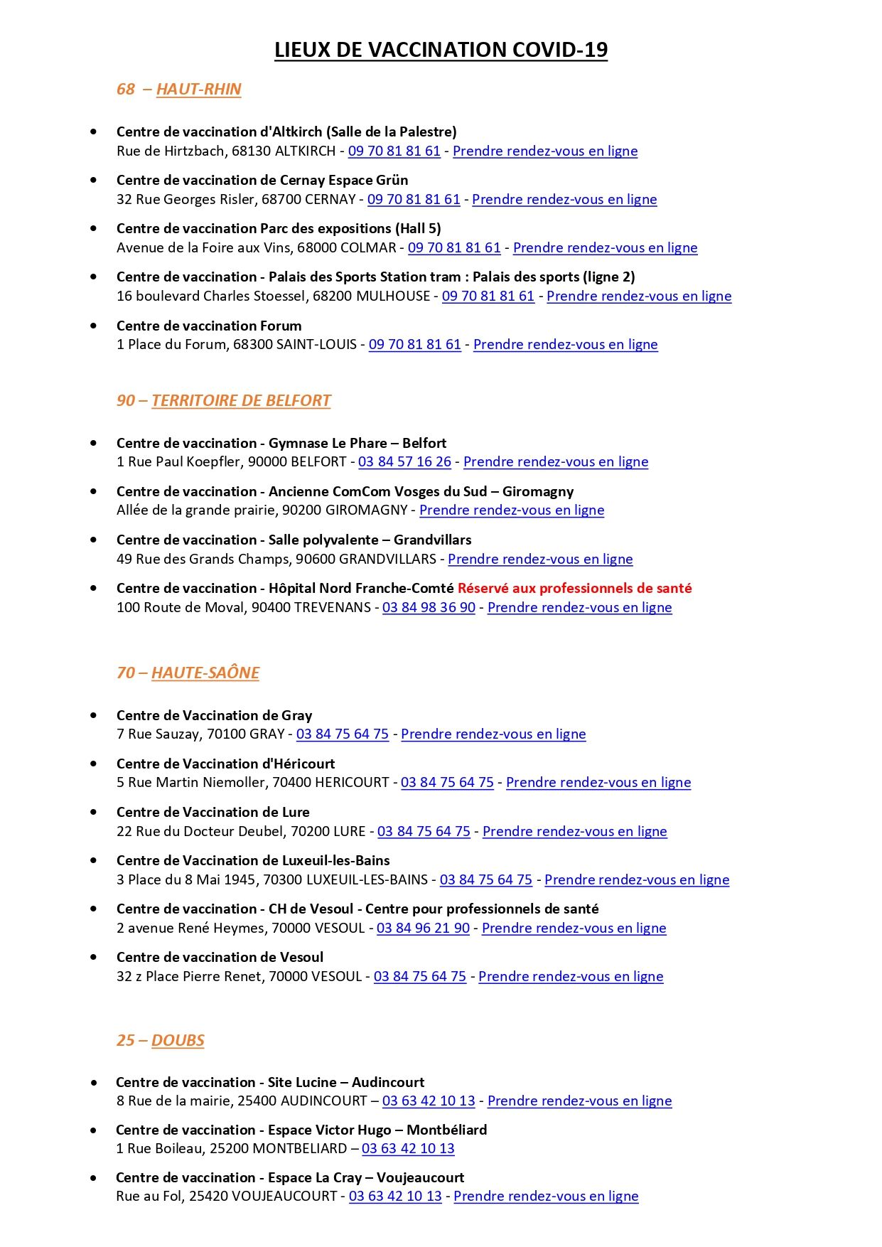 CENTRES DE VACCINATION COVID-19