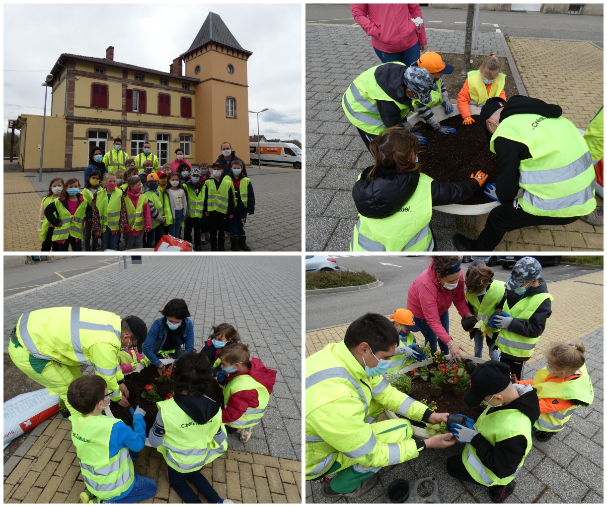 Participation des enfants de l'école au fleurissement de la commune