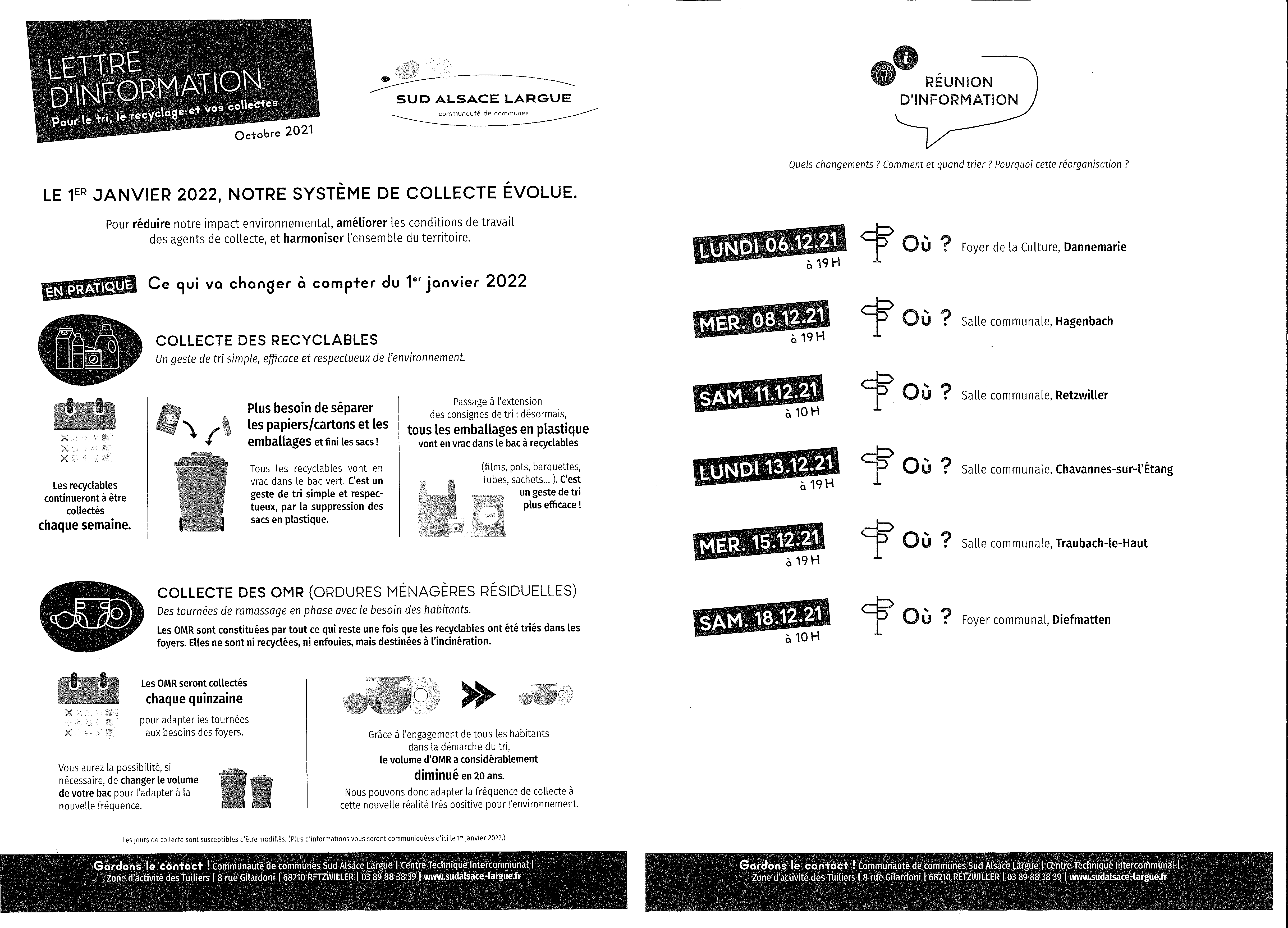 INFO COMMUNAUTÉ DE COMMUNES : NOTRE SYSTÈME DE COLLECTE ÉVOLUE AU 1ER JANVIER 2022 !