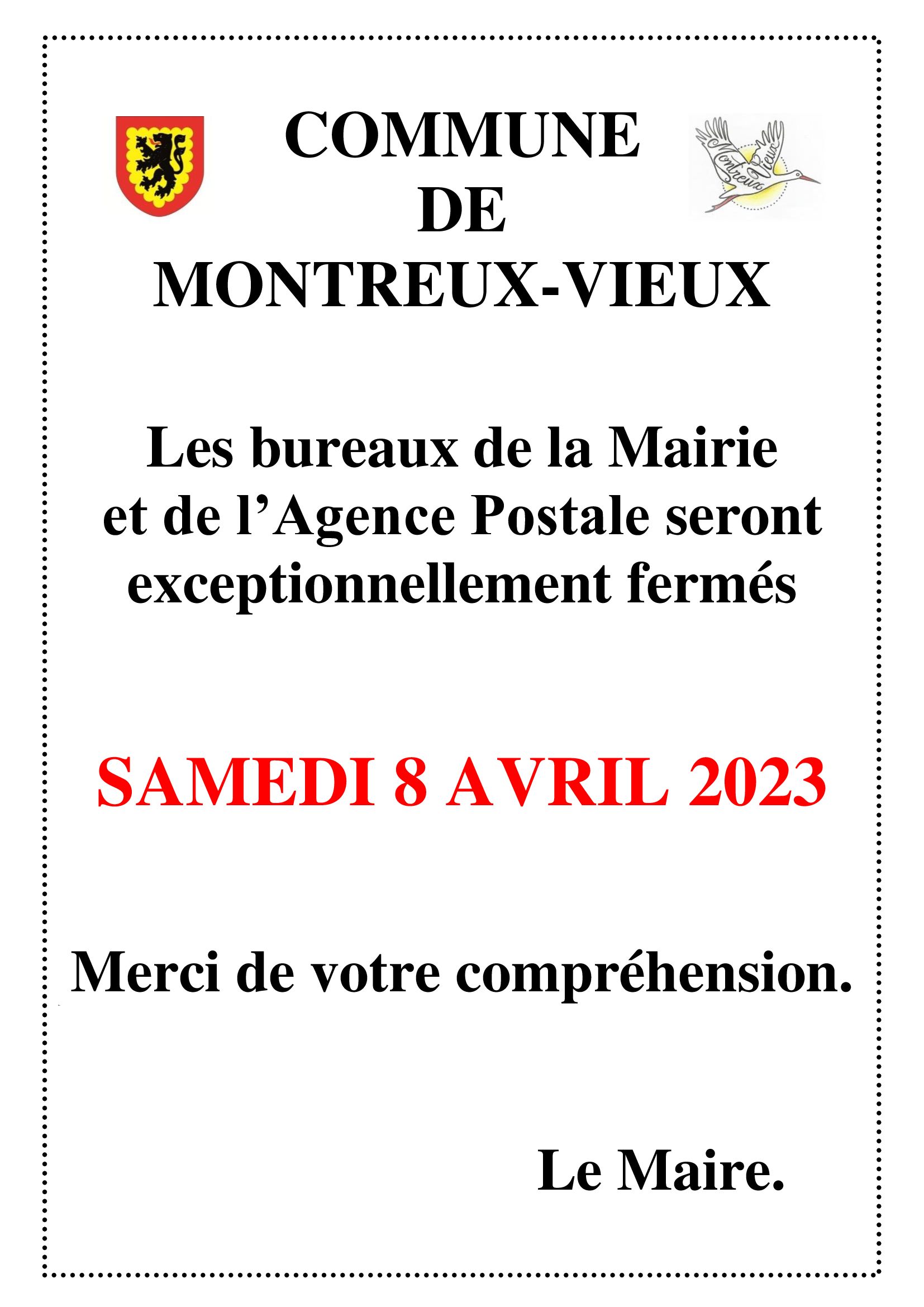 FERMETURE EXCEPTIONNELLE DE LA MAIRIE ET DE L'AGENCE POSTALE